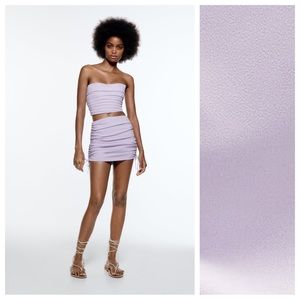 NWT. Zara Pastel Mauve Ruched Mini Skirt. Size M.